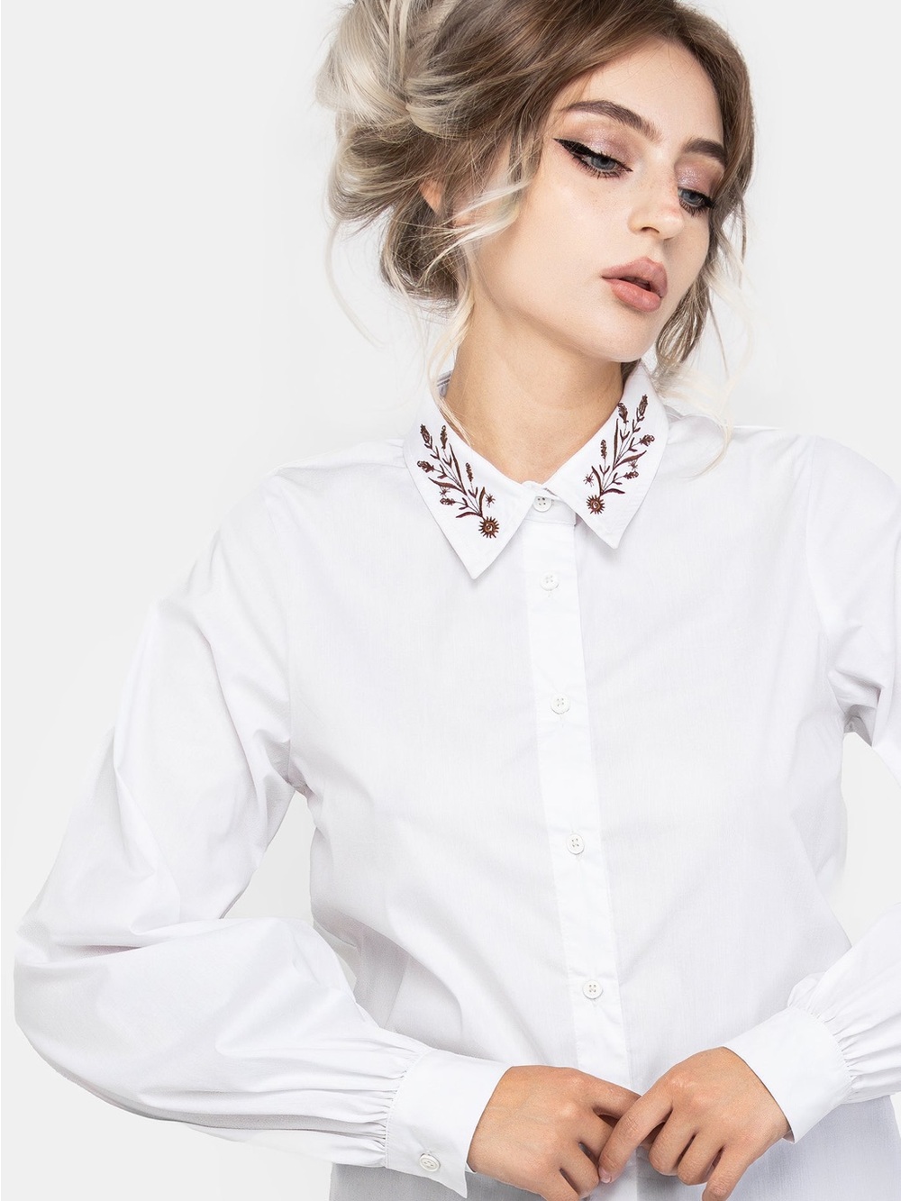 disturbia cybele embroidered button up long sleeve shirt